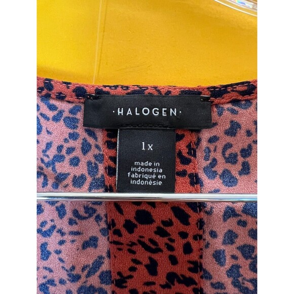 Halogen Leopard Print Blouse Top Womens 1X Red Button Up Back Flutter Sleeve NWT - Picture 3 of 6